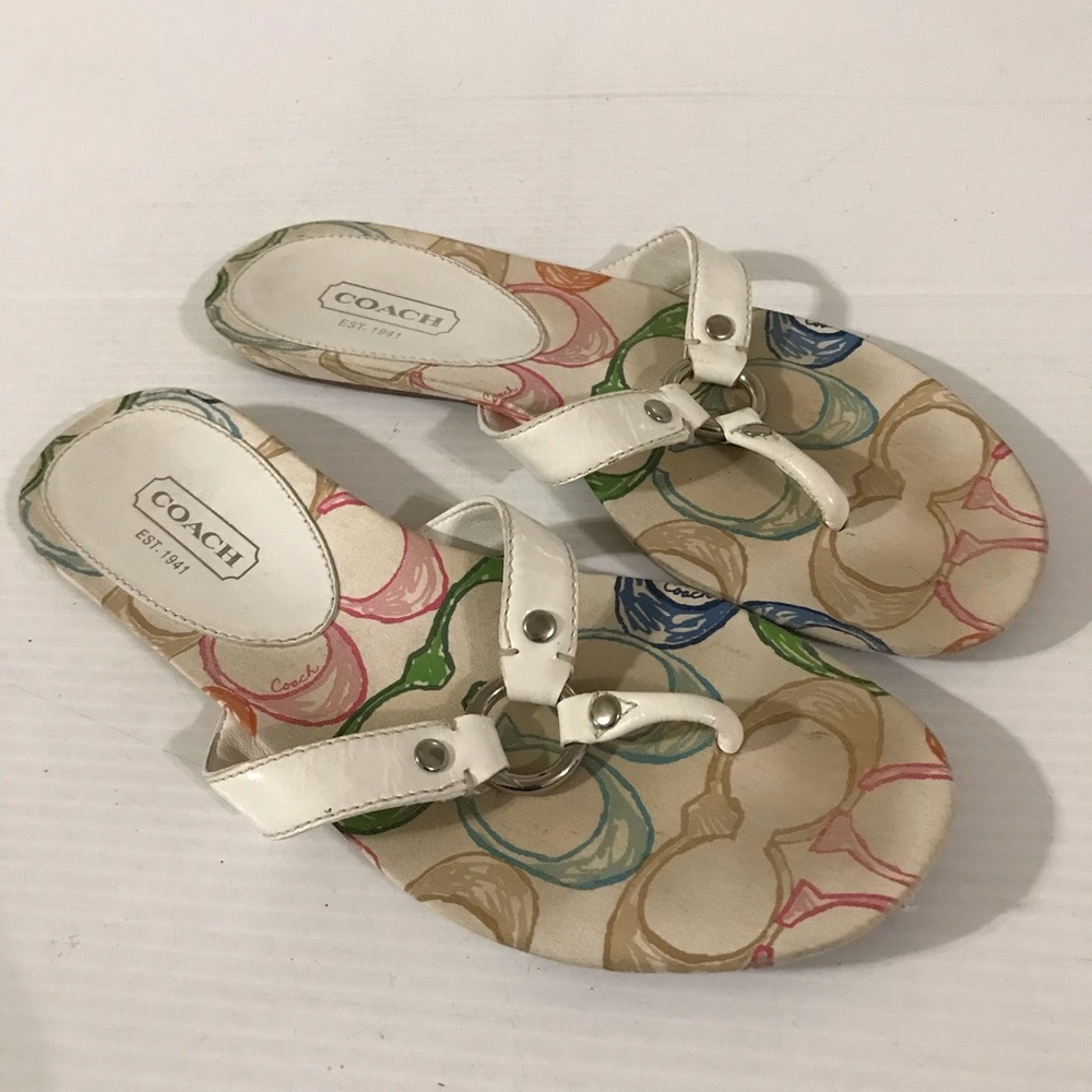 Coach  White Signature Print Thong Sandals Size 9.5M
